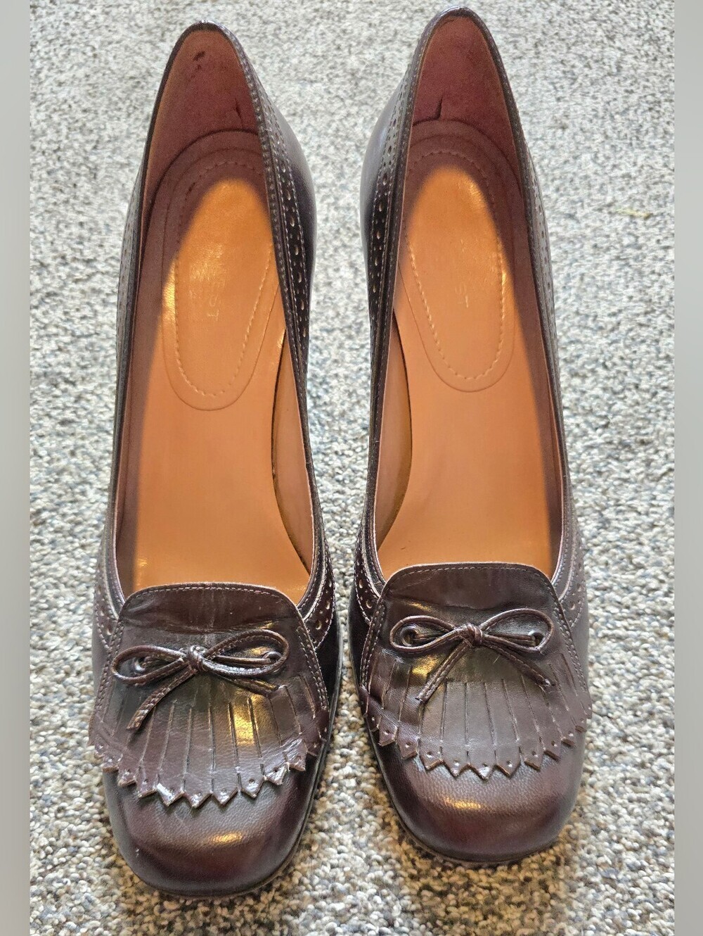 VTG Nine West Oksana Brown Leather Kiltie Brogue Pumps Heeled Loafers Size 8.5 - Picture 10 of 10